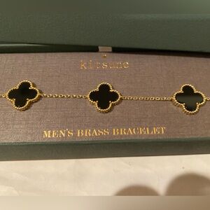Men’s Maison KITSUNE 5-motif black +gold frame Clover Alhambra Bracelet